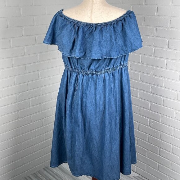 Lane Bryant Dress Women‎ 18/20 Blue Chambray 4Way Neck Ruffle Midi Logenlook NWT - Picture 4 of 16